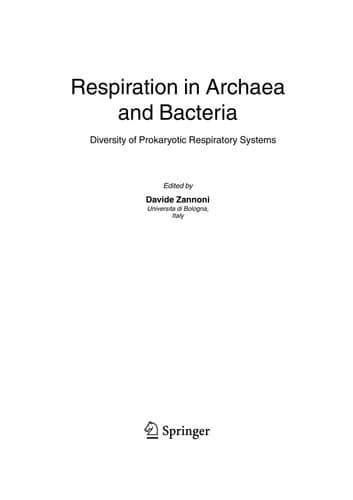 Respiration in Archaea and Bacteria Diversity of Prokaryotic Respiratory Systems