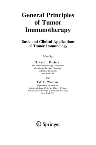 General Principles of Tumor Immunotherapy Basic and Clinical Applications of Tumor Immunology