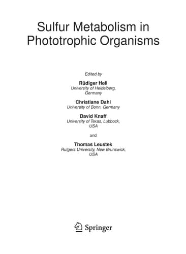 Sulfur Metabolism in Phototrophic Organisms