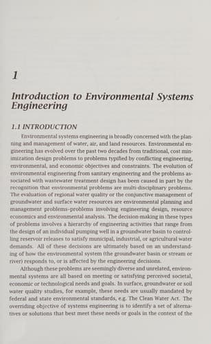 Environmental Systems Engineering and Economics