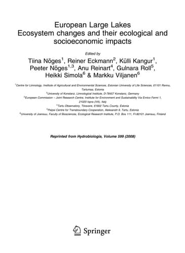 European Large Lakes Ecosystem changes and their ecological and socioeconomic impacts