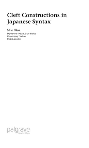 Cleft Constructions in Japanese Syntax
