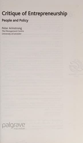 Critique of Entrepreneurship People and Policy