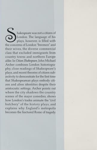 Citizen Shakespeare: Freemen and Aliens in the Language of the Plays (Early Modern Cultural Studies 1500–1700)