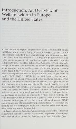 Active Labour Market Policies and Welfare Reform Europe and the US in Comparative Perspective