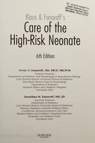 Klaus and Fanaroff's Care of the High-Risk Neonate Expert Consult - Online and Print