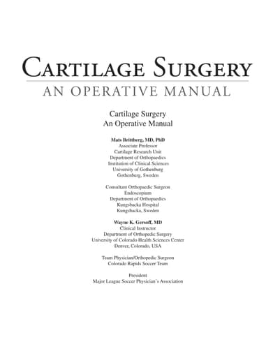 Cartilage Surgery An Operative Manual