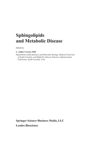 Sphingolipids and Metabolic Disease