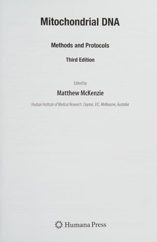 Mitochondrial DNA Methods and Protocols