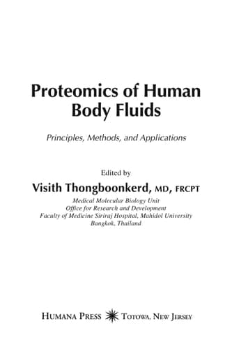 Proteomics of Human Body Fluids Principles, Methods, and Applications