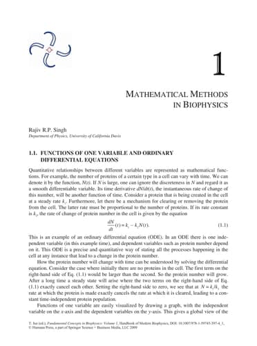 Fundamental Concepts in Biophysics Volume 1