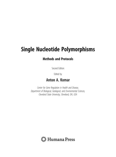 Single Nucleotide Polymorphisms Methods and Protocols