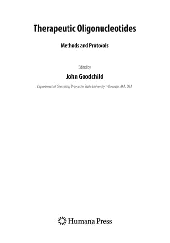 Therapeutic Oligonucleotides Methods and Protocols