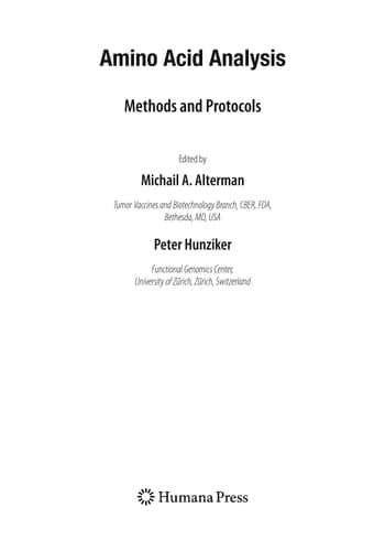 Amino Acid Analysis Methods and Protocols