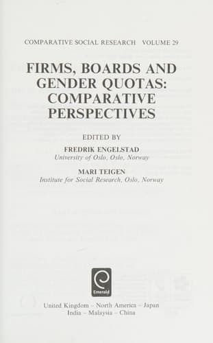 Firms, Boards and Gender Quotas Comparative Perspectives
