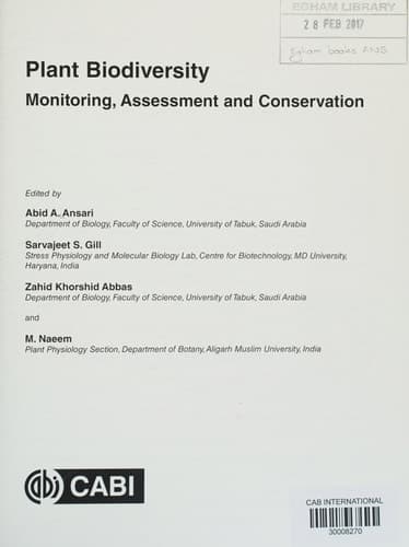 Plant Biodiversity Monitoring, Assessment and Conservation
