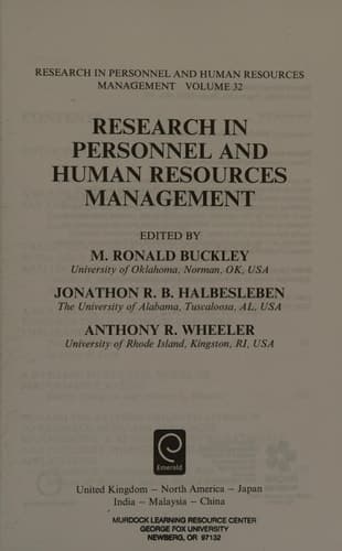 Research in Personnel and Human Resources Management