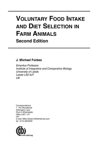 Voluntary Food Intake and Diet Selection in Farm Animals