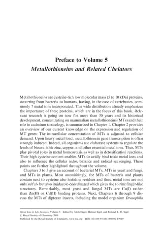 Metallothioneins and Related Chelators