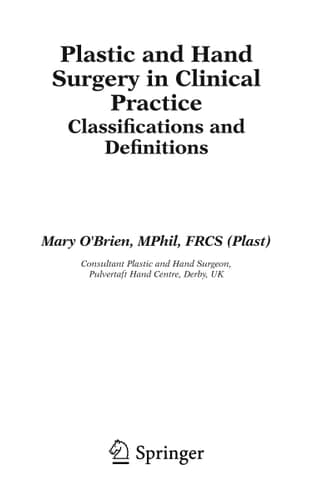 Plastic & Hand Surgery in Clinical Practice Classifications and Definitions