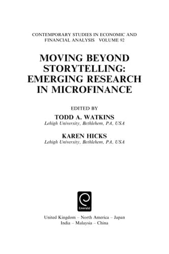 Moving Beyond Storytelling Emerging Research in Microfinance