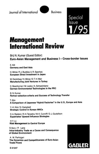 Euro-Asian Management and Business I: Cross-border Issues (mir Special Issue)