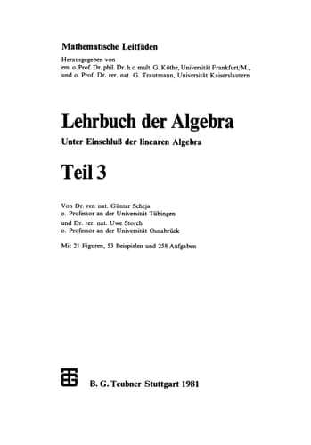 Lehrbuch der Algebra Unter Einschluß der linearen Algebra