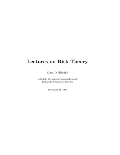 Lectures on Risk Theory (Teubner Skripten zur Mathematischen Stochastik)