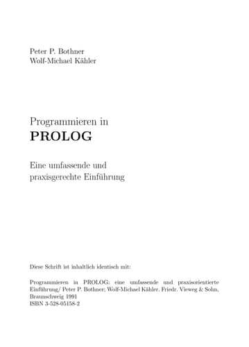 Programmieren in PROLOG Eine umfassende und praxisgerechte Einführung