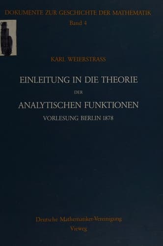 Einleitung in die Theorie der analytischen Funktionen