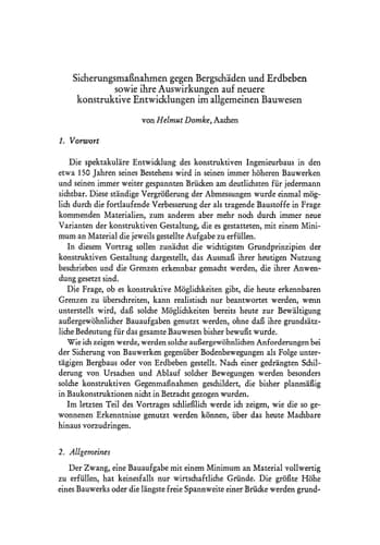 Sicherungsmaßnahmen gegen Bergschäden und Erdbeben sowie ihre Auswirkungen auf neuere konstruktive Entwicklungen im allgemeinen Bauwesen