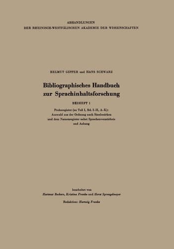 Bibliographisches Handbuch zur Sprachinhaltsforschung Beiheft 1