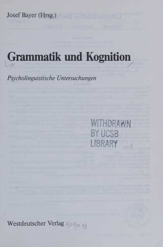 Grammatik und Kognition: Psycholinguistische Untersuchungen (Linguistische Berichte Sonderhefte, 1) (German Edition)