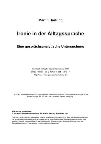 Ironie in der Alltagssprache Eine gesprächsanalytische Untersuchung