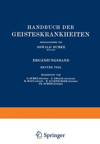 Handbuch der Geisteskrankheiten Ergänzungsband