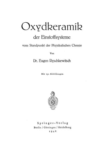 Oxydkeramik der Einstoffsysteme vom Standpunkt der physikalischen Chemie (German Edition)