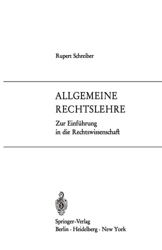 Allgemeine Rechtslehre Zur Einführung in die Rechtswissenschaft