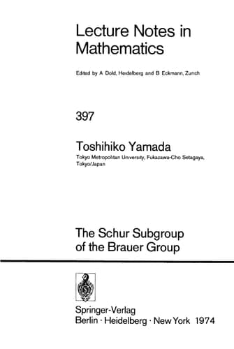 The Schur Subgroup of the Brauer Group (Lecture Notes in Mathematics, 397)