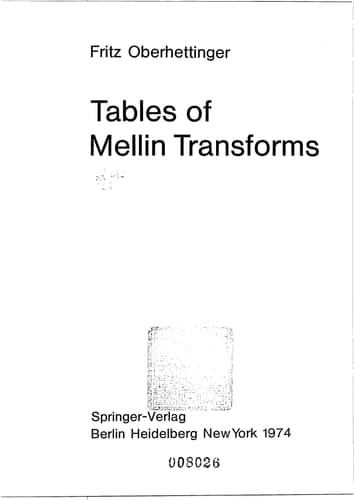 Tables of Mellin Transforms