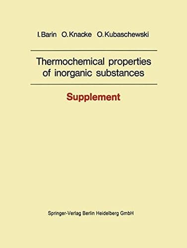 Thermochemical properties of inorganic substances Supplement