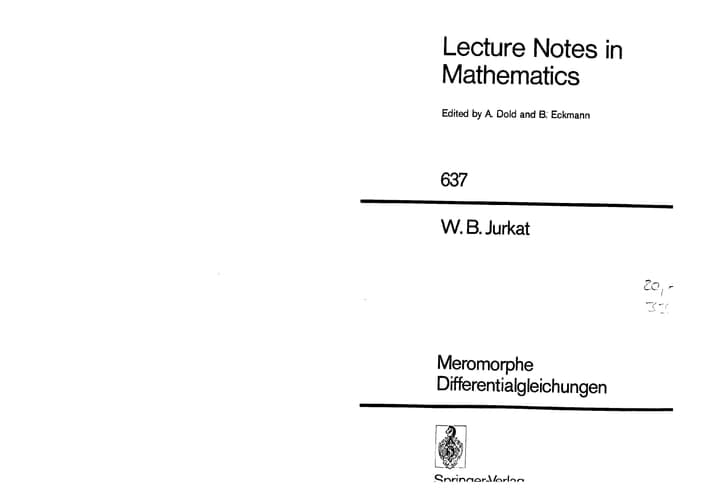 Meromorphe Differentialgleichungen (Lecture Notes in Mathematics, 637) (German Edition)