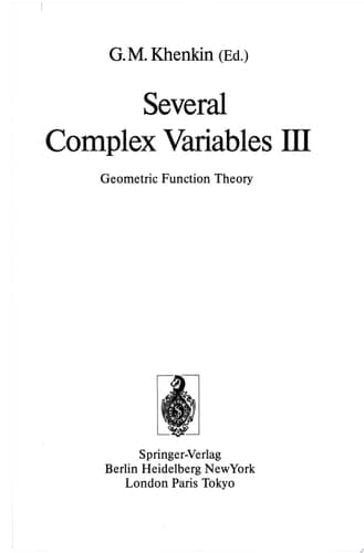 Several Complex Variables III Geometric functions theory. Vol. 3