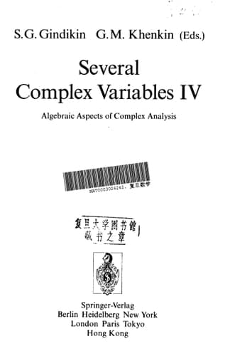 Several Complex Variables IV Algebraic Aspects of Complex Analysis