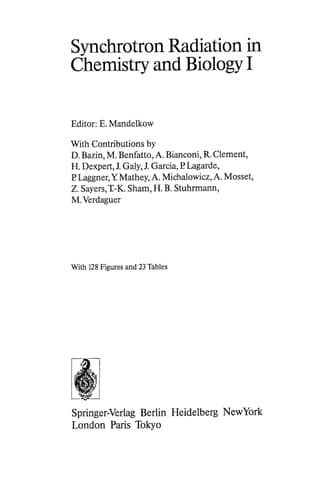 Synchrotron Radiation in Chemistry and Biology I
