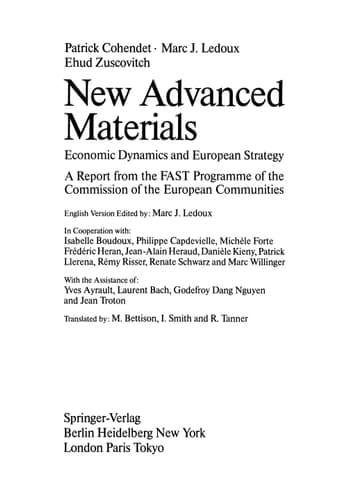 New Advanced Materials Economic Dynamics and European Strategy A Report from the FAST Programme of the Commission of the European Communities