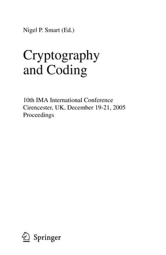 Cryptography and Coding 10th IMA International Conference, Cirencester, UK, December 19-21, 2005, Proceedings