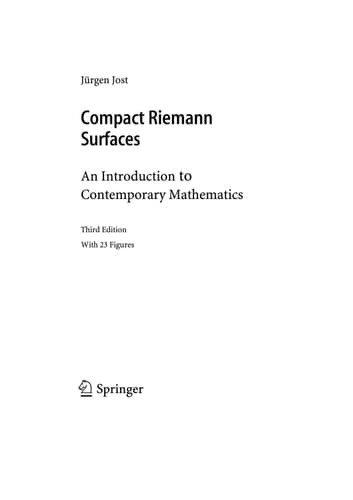 Compact Riemann Surfaces An Introduction to Contemporary Mathematics