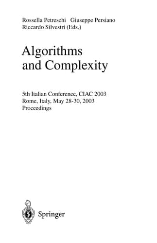 Algorithms and Complexity 5th Italian Conference, CIAC 2003, Rome, Italy, May 28-30, 2003, Proceedings