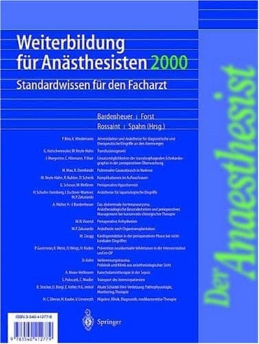 Weiterbildung für Anästhesisten 2000 Standardwissen für den Facharzt