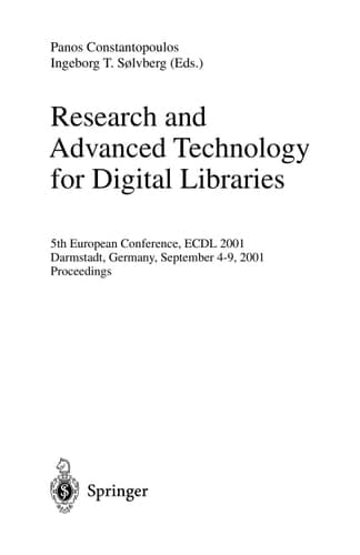 Research and Advanced Technology for Digital Libraries 5th European Conference, ECDL 2001, Darmstadt, Germany, September 4-9, 2001. Proceedings